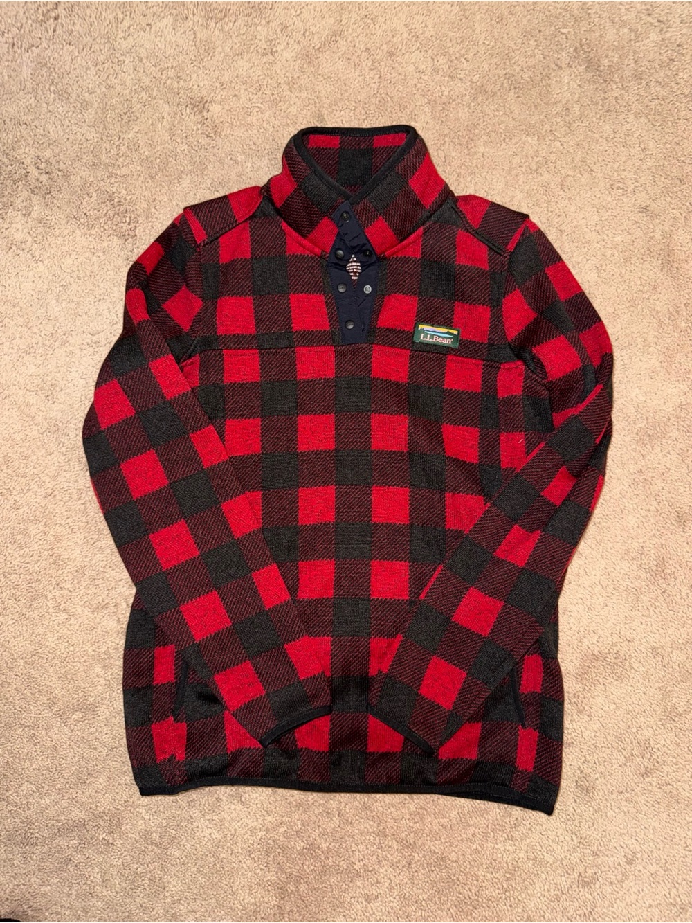 L.L. Bean Red & Black Buffalo Plaid Women’s Quarter-Snap Pullover Sweater